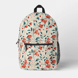 Mochila Impresa Espectacular patrón floral azul y rojo