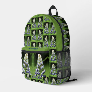 Mochila Impresa Espejo de flores de lupa púrpura salvaje personali