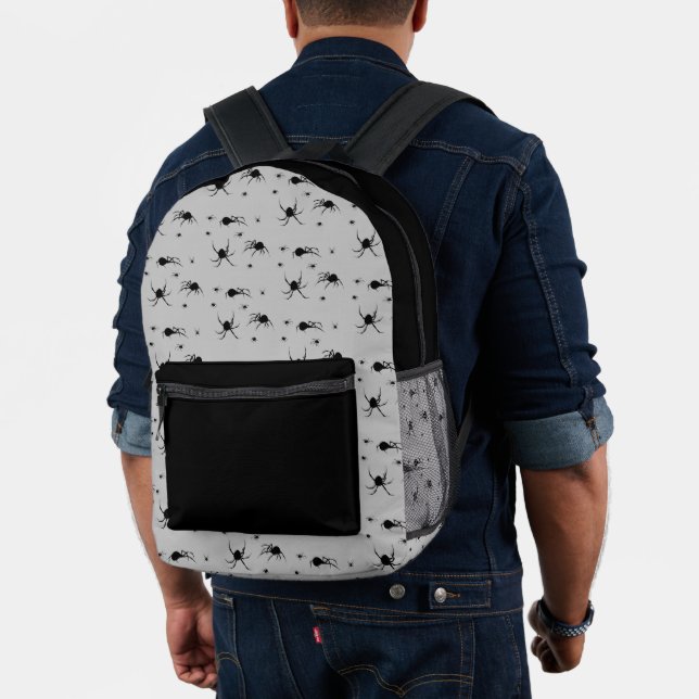 Mochila Impresa Espinoso patrón de araña negra en gris (Insitu (Modelo))