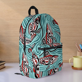 Mochila Impresa Espíritu de arte Salmon Haida Pacífico Nativo del 