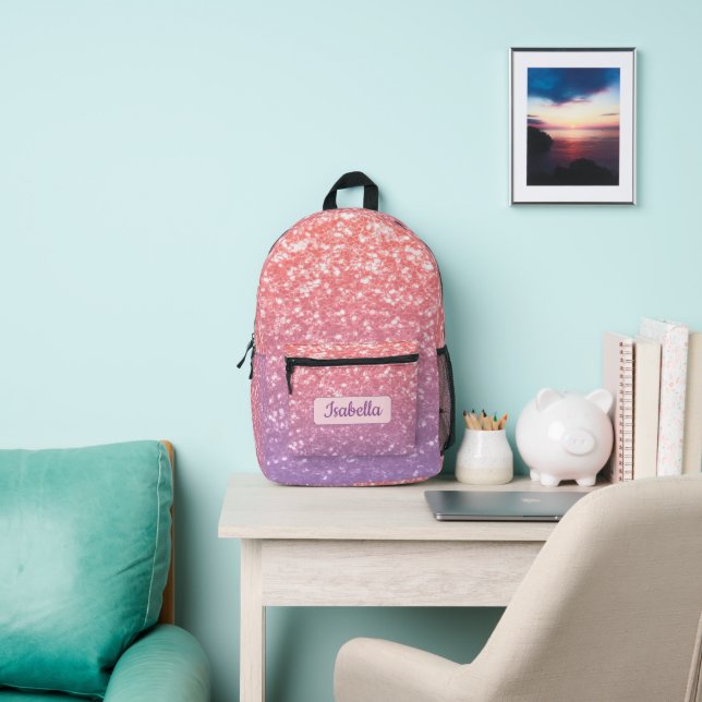 Mochila Impresa Espuma de lavanda púrpura rosa Rosa Nombre persona (in situ)