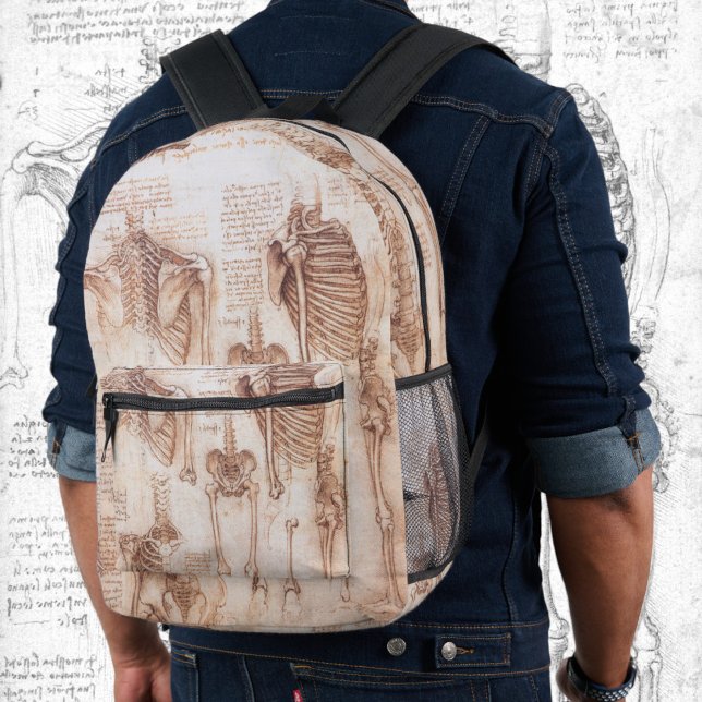 Mochila Impresa Esqueleto de huesos de la anatomía humana de Leona (Human Anatomy Skeleton Bones by Leonardo da Vinci Printed Backpack)