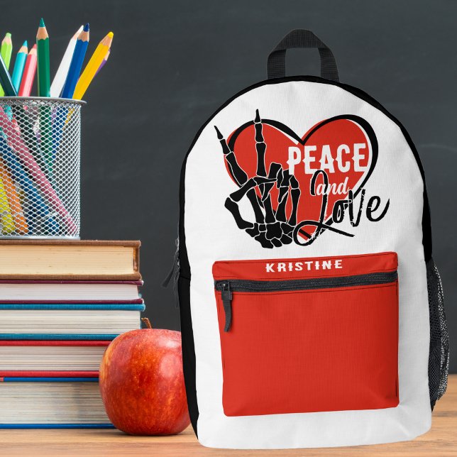 Mochila Impresa Esqueleto moderno personalizado: paz y amor (Subido por el creador)