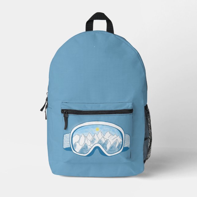 Mochila Impresa Esquí Goggles Montañas Reflexiones Azul Dusto (Anverso)