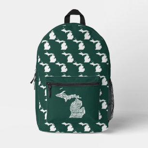 Mochila Impresa Estado Verde de las ciudades de Michigan