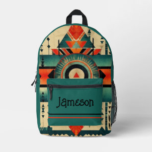 Mochila Impresa Estampa india nativa americana y azul teal oscuro
