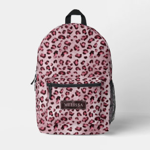 Mochila Impresa Estampado Animal Leopardo Rosa Con Hojas De Hoja Y