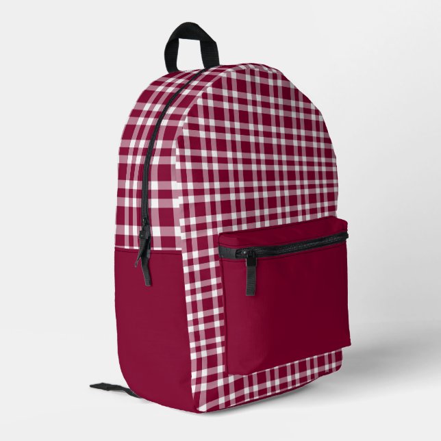 Mochila Impresa Estampado de Cuadro Burgundy Blanco (Esquina izquierda trasera)
