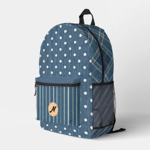 Mochila Impresa Estampado de mezclilla vintage con lunares a rayas