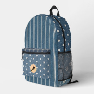 Mochila Impresa Estampado Vintage de Mezclilla con Cuadros Florale