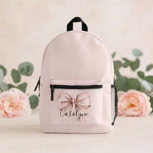 Mochila Impresa Estética coqueta con lazo rosa Nombre personalizad