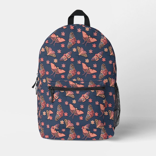 Mochila Impresa Estética del patrón Boho Moth (Anverso)