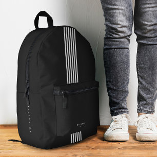 Mochila Impresa Estilizadas franjas Black White Minimal Sporty