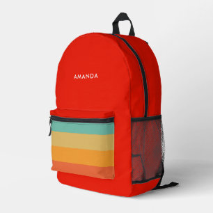 Mochila Impresa Estilizadas franjas retro rojas y coloridas