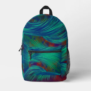 Mochila Impresa Estilizan las plumas abstractas azules verdes