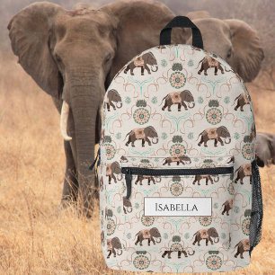 Mochila Impresa Estilo Boho Elefantes Inspirado en la India