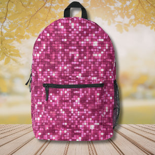 Mochila Impresa Estilo de Disco Rosa Caliente Cuadrado de Moda par