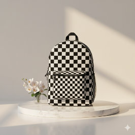 Mochila Impresa Estilo de patrón cuadrado negro sobre blanco