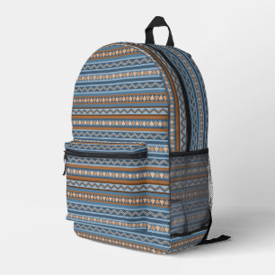 Mochila Impresa Estilo del Suroeste Azul y Marrón Geométrico
