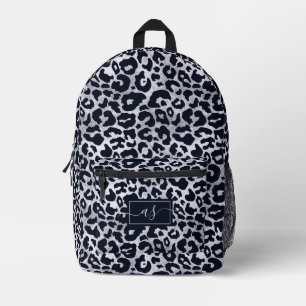 Mochila Impresa Estilo Impreso de Leopardo Negro Plateado Monogram