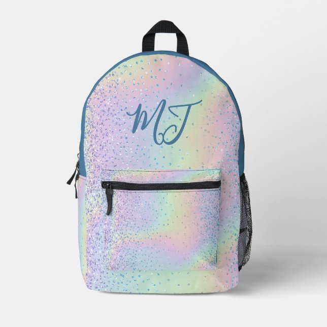 Mochila Impresa Estilo monograma del Purpurina arcoiris moderno (Anverso)