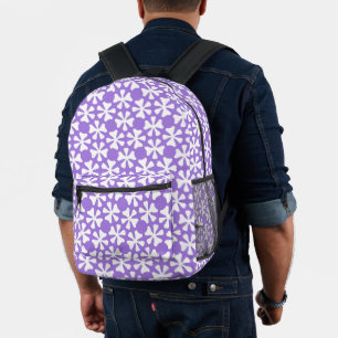 Mochila Impresa Estilo Patrón Floral Geométrico Morado y Blanco