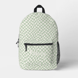 Mochila Impresa Estilo Retro Wavy Green Check Monograma Nombre