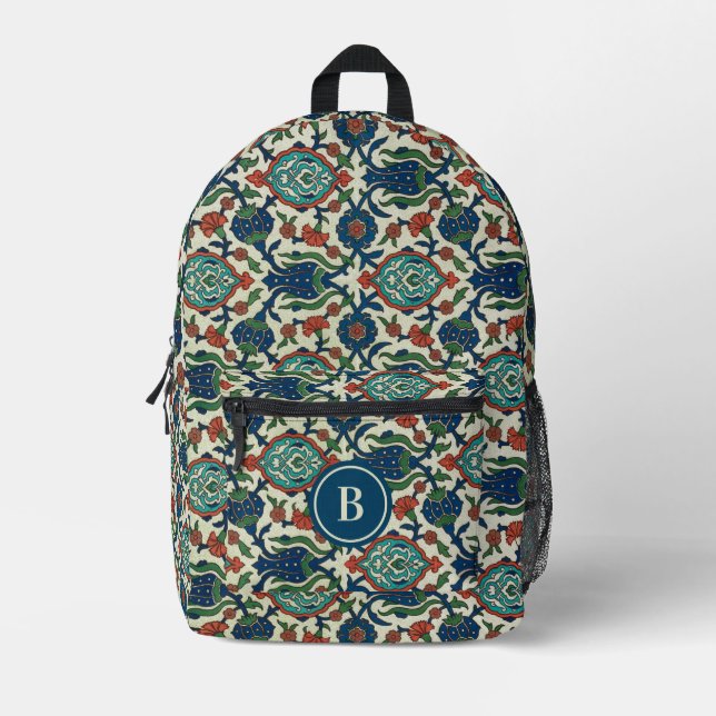 Mochila Impresa Estilo Vintage Ornate Floral Patrón Azul (Anverso)