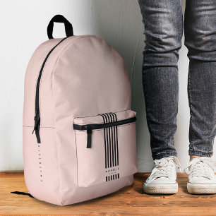 Mochila Impresa Estiloso Black Stripes Peach Pink Monograma