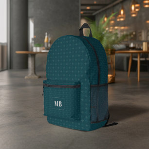 Mochila Impresa Estrella Blanca Patrón Monograma Verde Oscuro