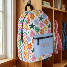Mochila Impresa Estrella de mar retro tropical y conchas Playa gro
