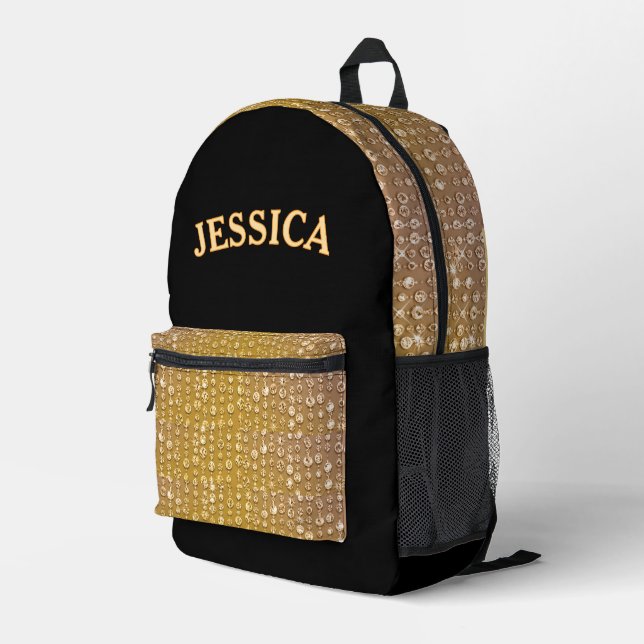Mochila Impresa Estrella Purpurina Gold de nombre personalizado (Esquina derecha trasera )