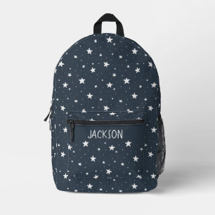 Mochila Impresa Estrellas Boho Moderno Nombre Niños Cielo Azul Osc