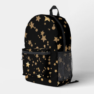 Mochila Impresa Estrellas celestes de negro y oro y puntos de polk