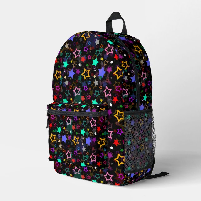 Mochila Impresa Estrellas Coloridas Negras  (Esquina derecha trasera )
