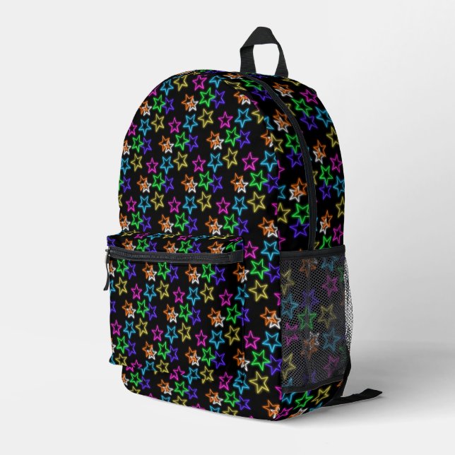 Mochila Impresa Estrellas de neón en negro (Esquina derecha trasera )