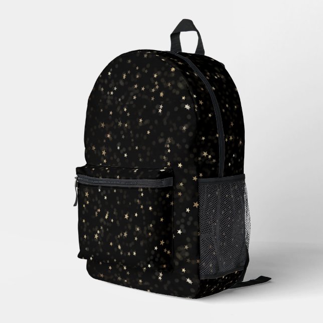Mochila Impresa Estrellas De Oro Dispersas En Negro (Esquina derecha trasera )