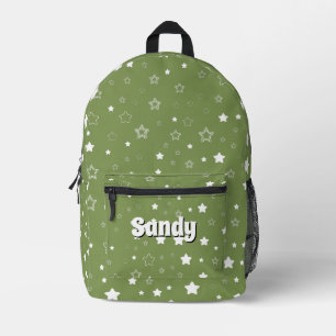 Mochila Impresa estrellas lindas verdes y blancas con nombre perso