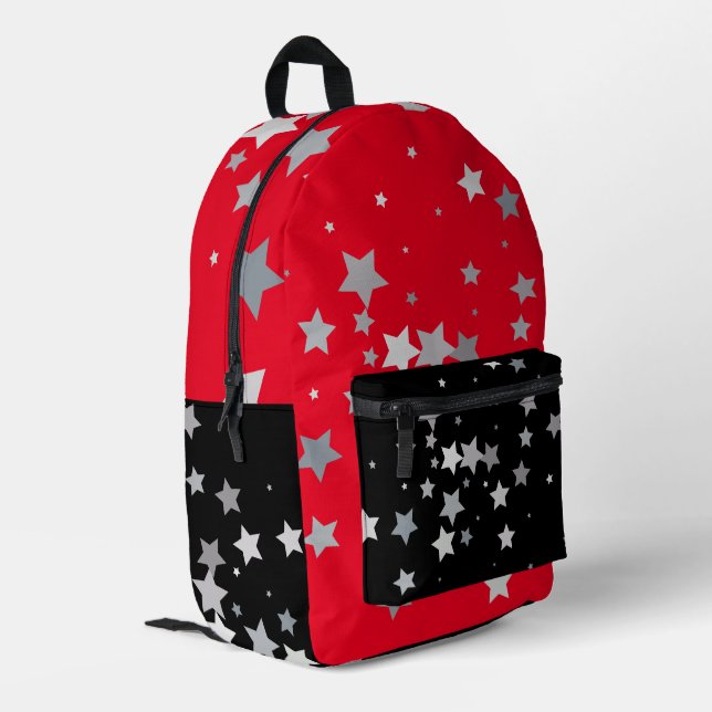 Mochila Impresa Estrellas por todo rojo y negro (Esquina izquierda trasera)