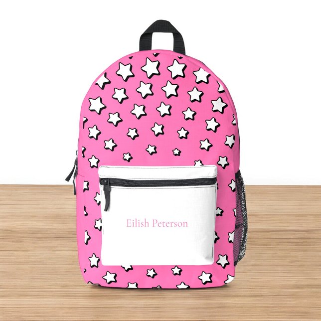 Mochila Impresa Estrellas rosa modernas personalizadas para los ni (fun pink stars girly personalized school backpack)