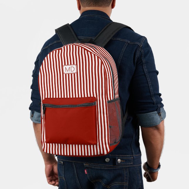 Mochila Impresa Estripas rojas oscuras monogramadas personalizadas (Insitu (Modelo))