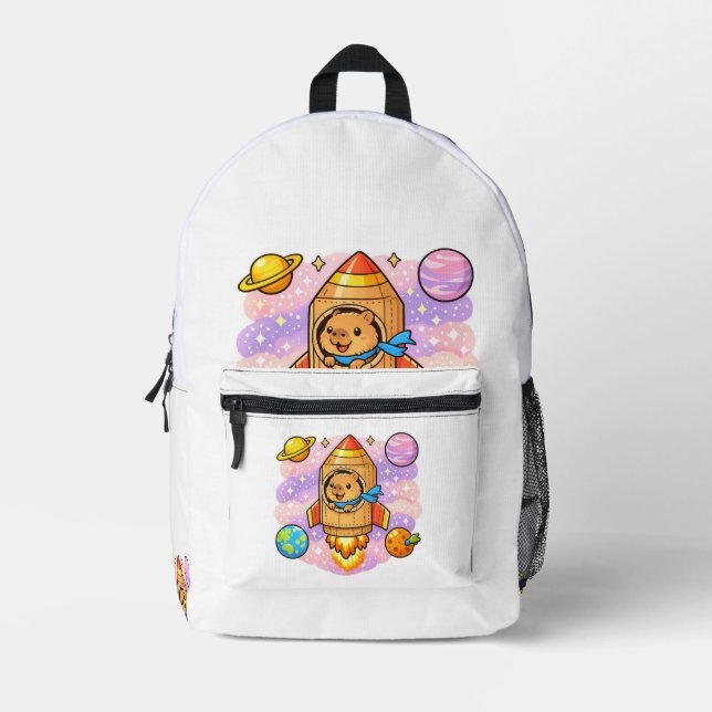 Mochila Impresa Explorador de Capibara Cósmico (Anverso)