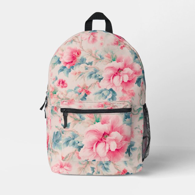 Mochila Impresa Exquisito suave flor rosa y hojas de Cerulean (Anverso)