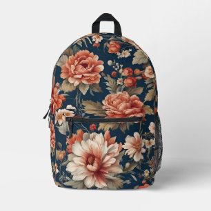 Mochila Impresa Exquisitos Rosas, hojas y flores de Naranja retro