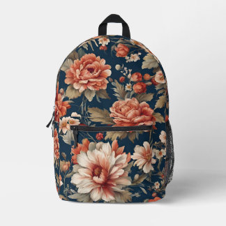 Mochila Impresa Exquisitos Rosas, hojas y flores de Naranja retro