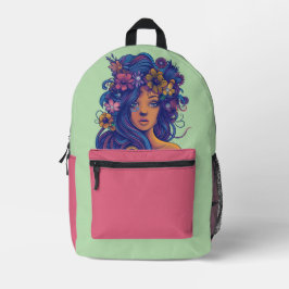 Mochila Impresa Fantasía de Boho con pelo floral