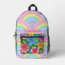 Mochila Impresa Fantasía floral y arcoiris personalizados