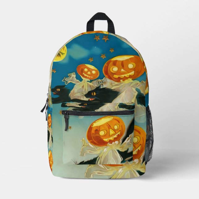 Mochila Impresa Fantasmas de calabaza de Halloween y gatos negros (Anverso)