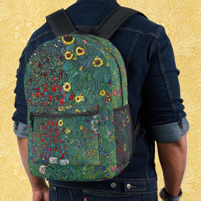 Mochila Impresa Farmergarden w Sunflower por Klimt, Flores de époc (Farmergarden w Sunflower by Klimt, Vintage Flowers Printed Backpack)