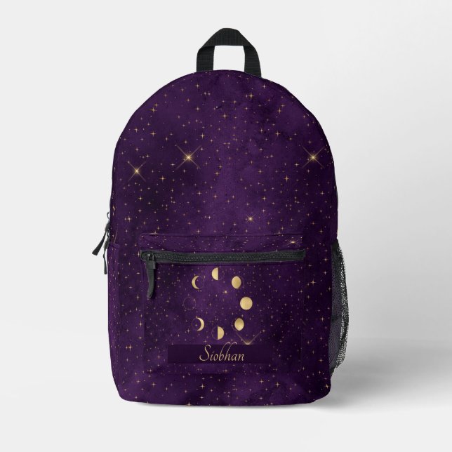 Mochila Impresa Fases y estrellas de la luna personalizadas (Anverso)